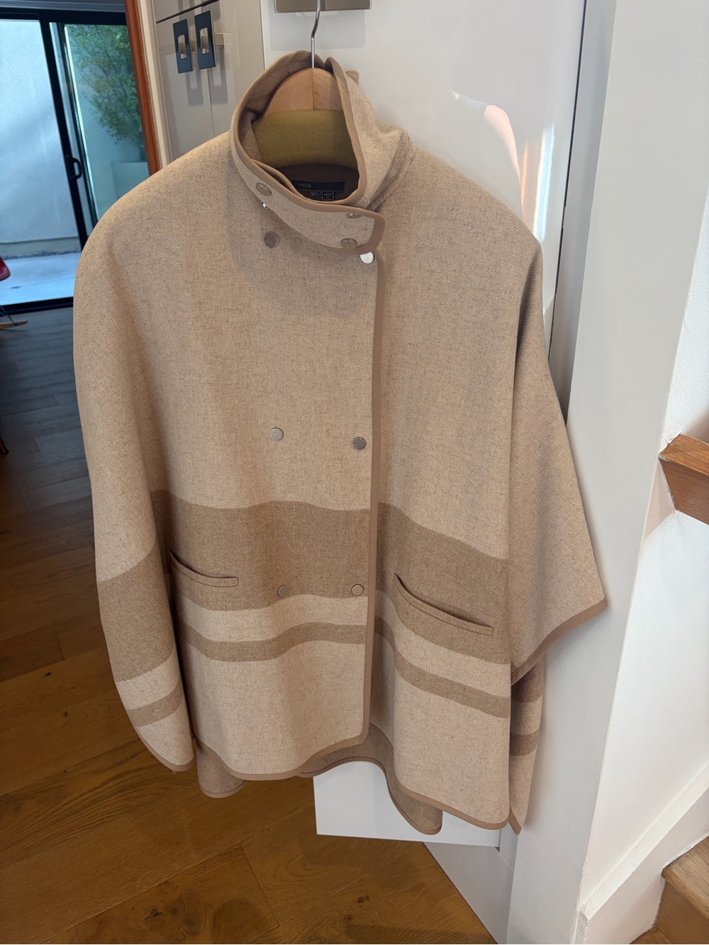 Vince Two-Tone Beige & Cream Wool Poncho/Cape